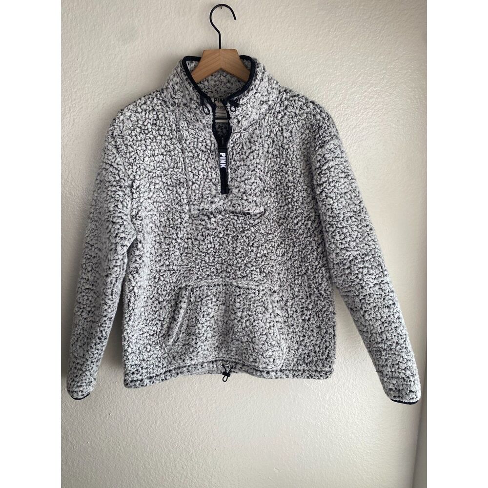 PINK Victoria's Secret Womens XS Sherpa Quarter Zip Fleece Pullover Jacket